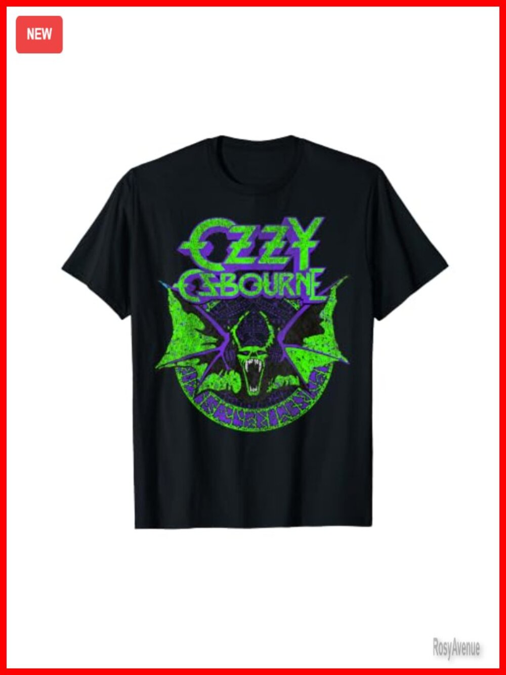 Ozzy Osbourne Bat Circle Neon Graphic T-Shirt